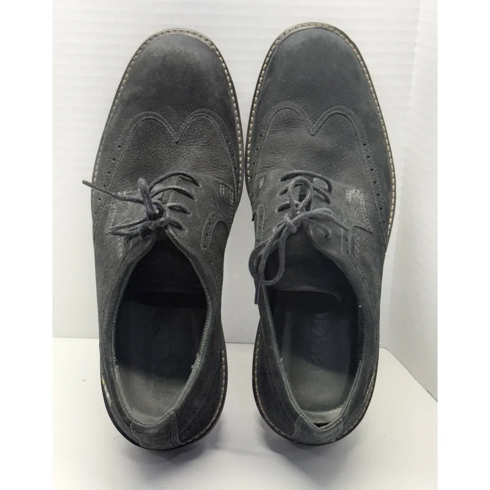 Ecco Shoes Mens Black Suede Leather Wingtip Brogue Oxford‎ Lace Up Sz EU 42 US 9